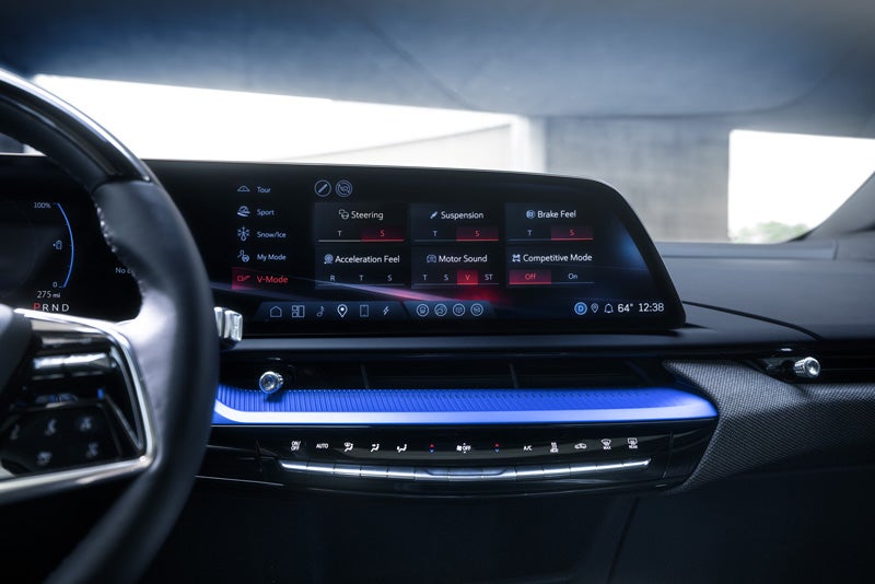 The 2026 OPTIQ-V Display Screen Displaying the V-Mode Settings | Paul Conte Cadillac in Freeport NY