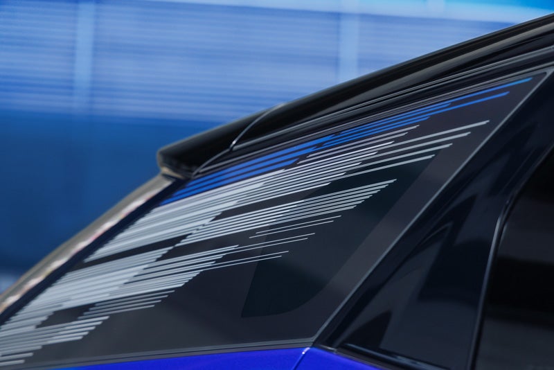 Close-up of the Modern Pattern on the 2026 OPTIQ-V Rear Quarter Glass | Paul Conte Cadillac in Freeport NY