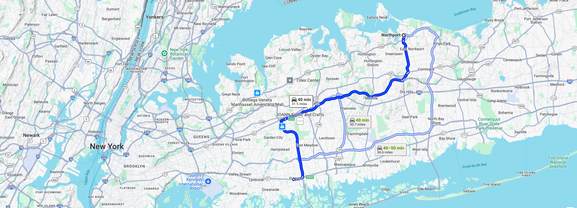 Directions from Northport, NY to Paul Conte Cadillac