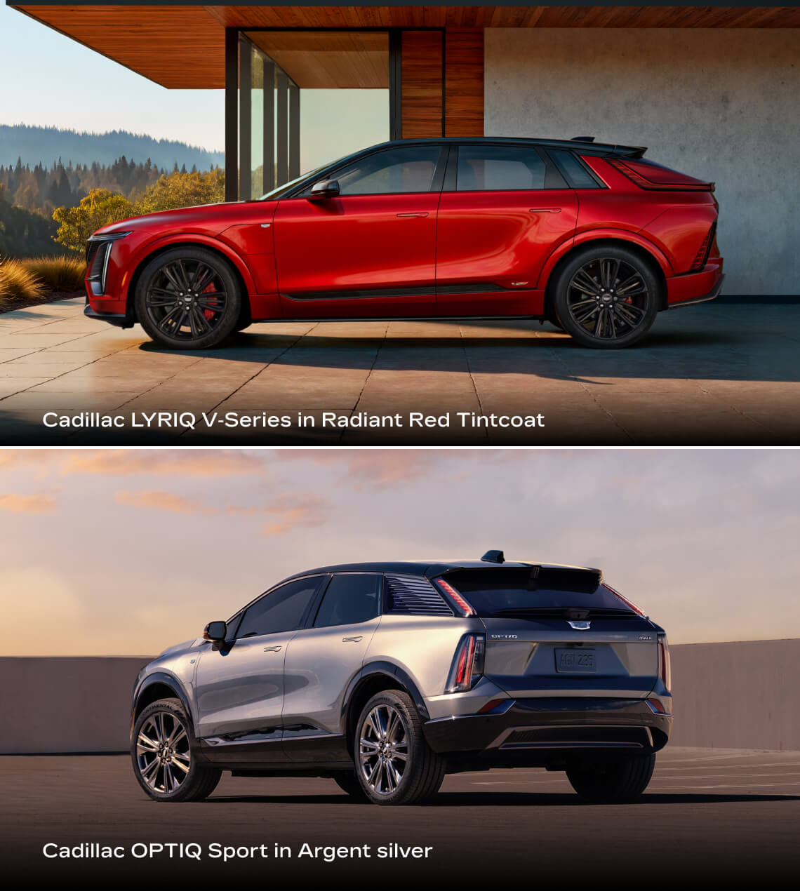 2026 Cadillac LYRIQ V-Series in Radiant Red Tintcoat - 2026 Cadillac OPTIQ Sport 2 in Argent silver