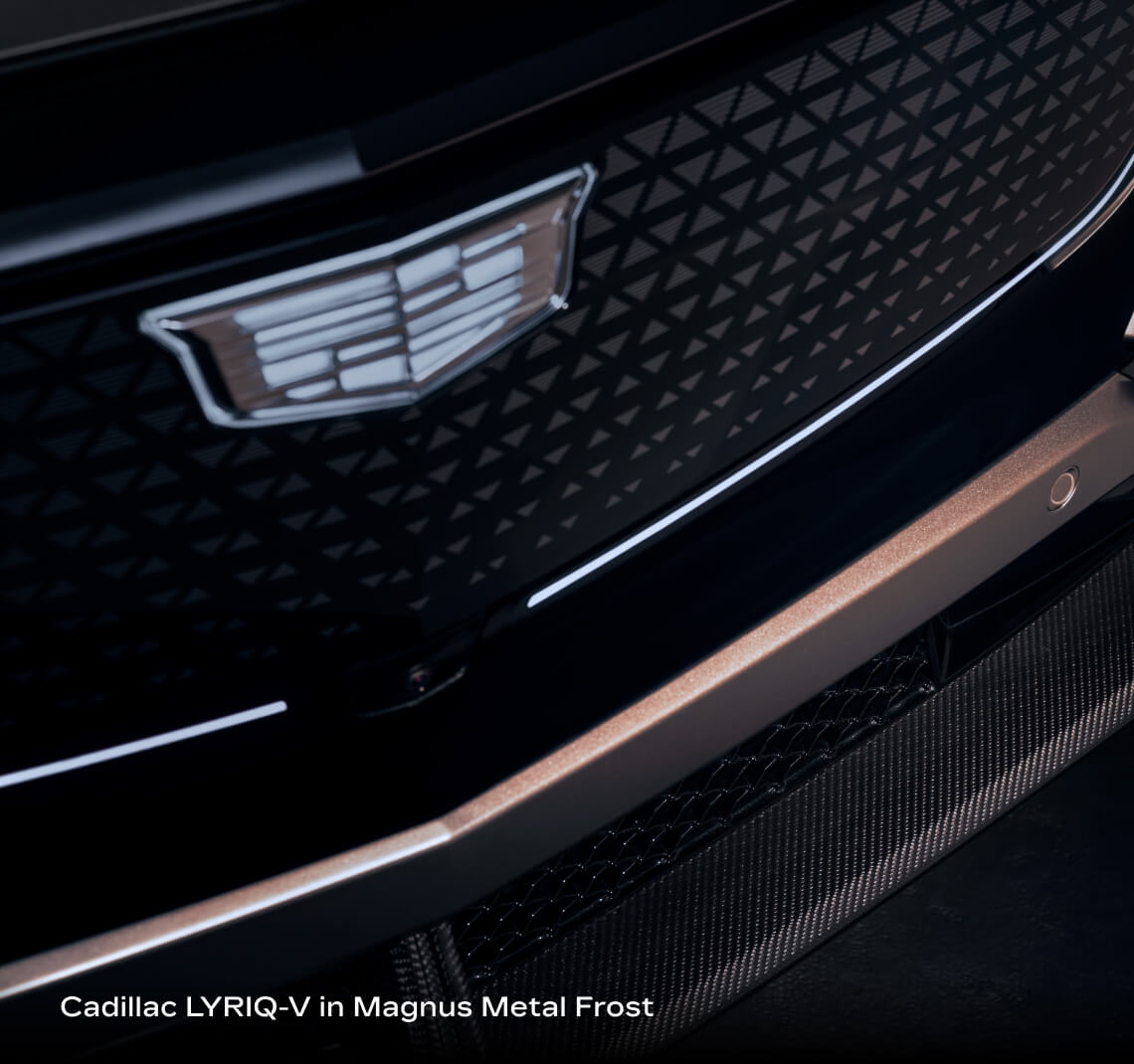 Cadillac 2026 LYRIQ-V seen in Magnus Metal Frost with Carbon Fiber Package